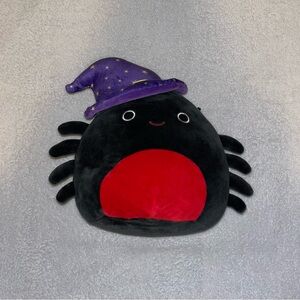 Black and Red Spider squishmallow Plush with Purple Wizard Hat